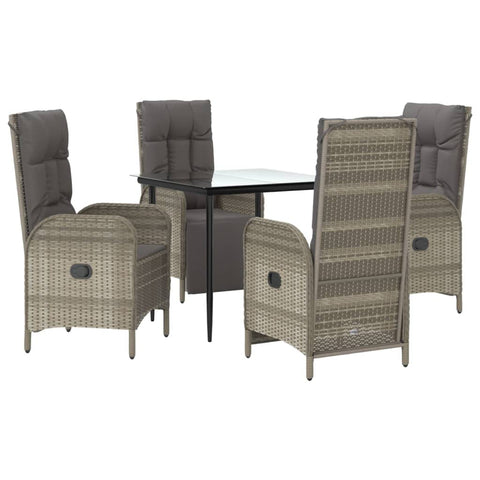 vidaXL Patio Dining Set with Cushions 5 Piece, Outdoor Furniture Set with Adjustable Backrest, Garden Dining Table and Chair, Black and Gray Poly Rattan
