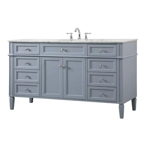 Elegant Decor Park Avenue 60" Metal MDF Marble Single Bathroom Vanity in Gray