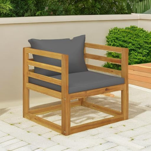 vidaXL Sectional Corner Sofa Set - Solid Acacia Wood with Dark Gray Cushions, Modular Outdoor Lounge, Weather Resistant, 27.6" x 27.6" x 23.6"