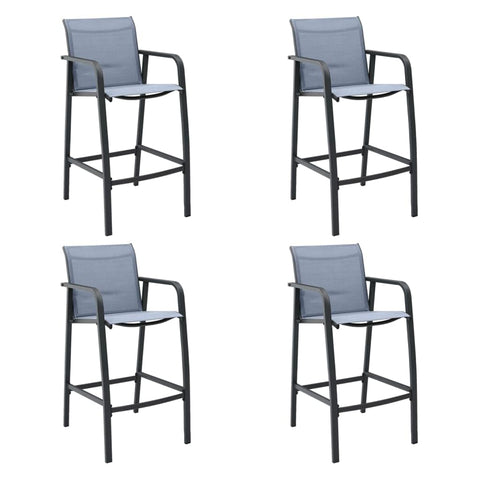 vidaXL 4 pcs Steel Patio Bar Chairs Set, Weather- Textilene, Lightweight and Portable, Ideal for Garden, Balcony - Gray