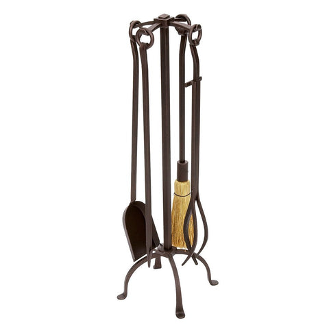 Minuteman International English Country 5-piece Wrought Iron Fireplace Tool Set, Roman Bronze