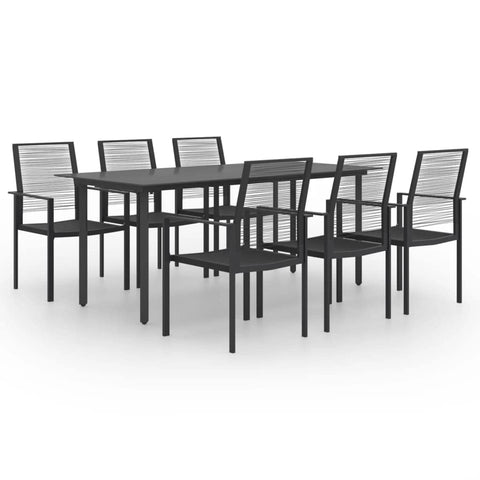 vidaXL 7-Piece Dining Set, Outdoor Patio Furniture, Power-Coated Steel Frames, with Comfortable Chairs Featuring PVC Hollow Rattan, Easy Assembly, Black
