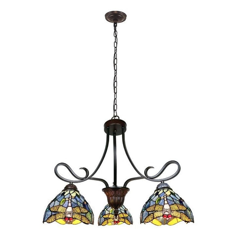 Chloe Lighting SUNNIVA Dragonfly Tiffany-Style 3 Light Chandelier 25" Wide