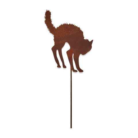 Village Wrought Iron Scared Cat Rusted Garden Stake 36 Inches