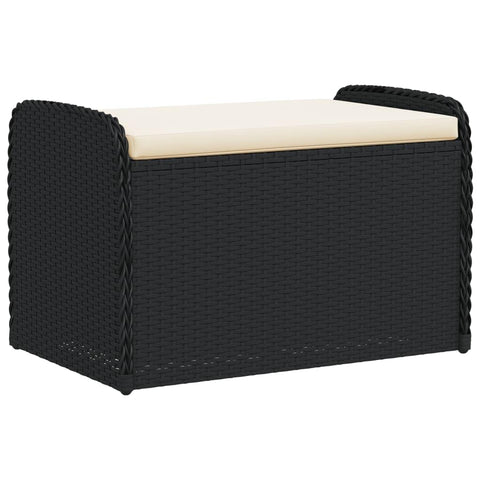 vidaXL Outdoor Garden Storage Bench with Cushion - Weather- Black Poly Rattan, Padded Seat, UV Protection, Easy Maintenance, 31.5"x20.1"x20.5"