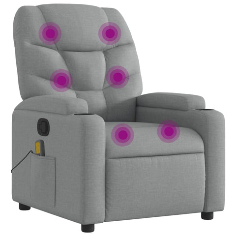vidaXL Luxurious Massage Recliner Chair-Manual Tilt, Comfort Fabric, Vibration with Cup Holders/Light Gray/Perfect for Living Room, Bedroom