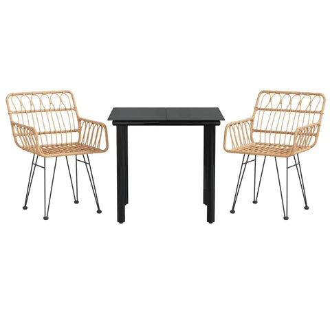 vidaXL 5 Piece Patio Dining Set in Brown Poly Rattan with Tempered Glass Table and Comfortable Chairs for Garden or Deck