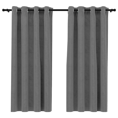 vidaXL Elegant Velvet Blackout Curtains with Rings - Light-Blocking Drapes for Privacy - Easy Installation - Machine Washable - Gray - 54"x63" Size