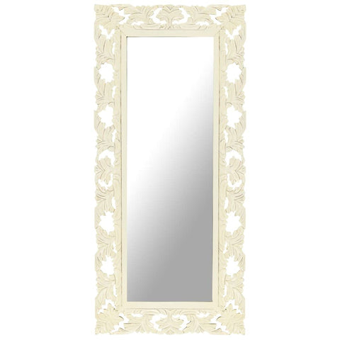 vidaXL Solid Mango Wood Hand-Carved Rectangular Mirror-Wall-Mounted Decor for Bathroom, Bedroom, Bohemian Style, Natural Wood Grain Finish