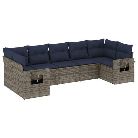 vidaXL 7 Piece Garden Sofa Set with Cushions Grey Poly Rattan