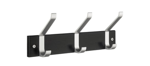 Smedbo Triple Coat and Hat Rack, Black Wood/Satin Aluminum