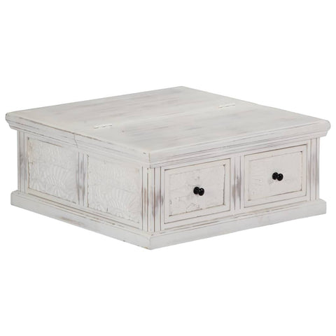Oakestry Coffee Table White Solid Mango Wood 27.6 in x 27.6 in x 11.8 in Premium Storage Cabinet Modern Luxury Storage Solution Elegant Dining Interior Furniture Space Saving Organizer