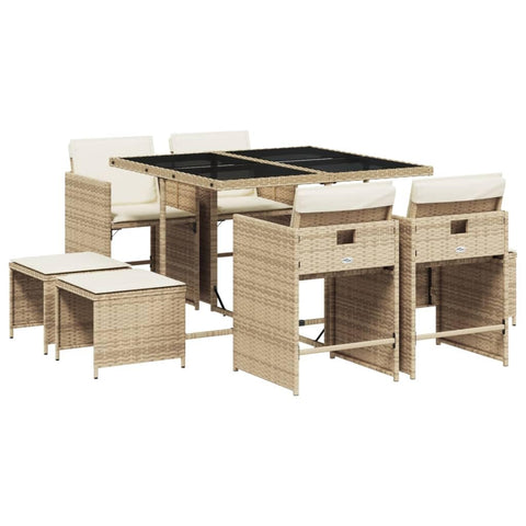vidaXL 9-Piece Garden Dining Set with Cushions Synthetic Rattan Beige