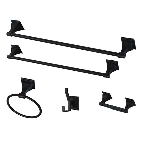 Kingston Brass BAHK61212478K Monarch 5-Piece 18-Inch and 24-Inch Towel Bars Bathroom Accessory Set in Matte Black