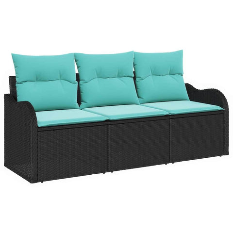 vidaXL Garden Sofa Set with Cushion 3 pcs Black Poly Rattan, Outdoor Sofa Set, Trendy Lightweight Furniture, UV-Proof, Rectangular Design for Patio Lounge & Terrace