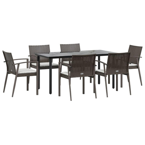 vidaXL Outdoor Dining Set 7 Piece with Cushions â€” Sturdy Steel Frame, Weather- PE Rattan, Tempered Glass Tabletop, Brown & Black, Modern Patio Furniture Set