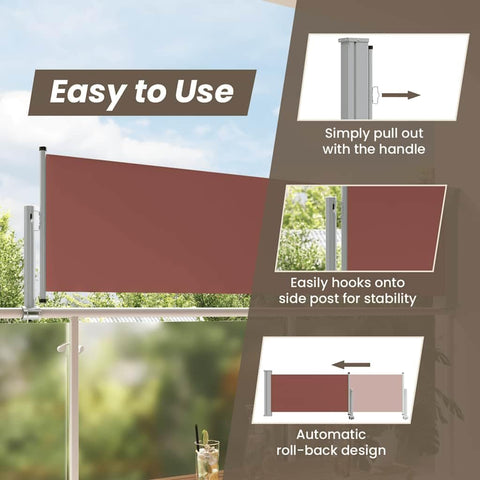 vidaXL Patio Retractable Side Awning 31.5"x118.1" Brown | Retractable design for flexible shade options, Made of UV and water-resistant polyester,