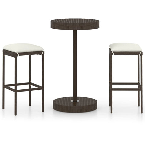 vidaXL Patio Bar Set with Cushions 3 Piece Garden Outdoor Bar Sets Dinner Bistro Dining Table Chair Stool Pub Furniture Seating Poly Rattan Brown