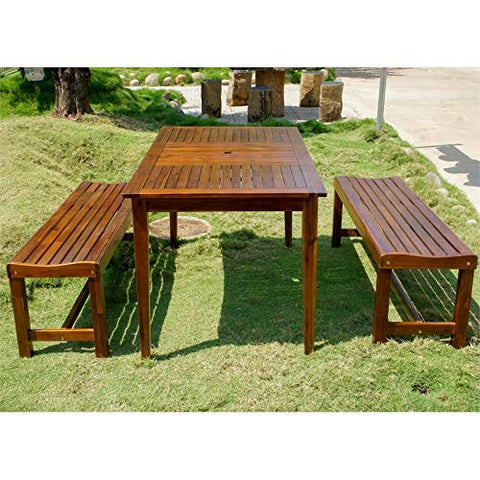 International Caravan Highland 3-Piece Acacia Patio Bench Dining Set