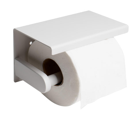 ALFI brand ABTPC66-W White Matte Stainless Steel Toilet Paper Holder with Shelf