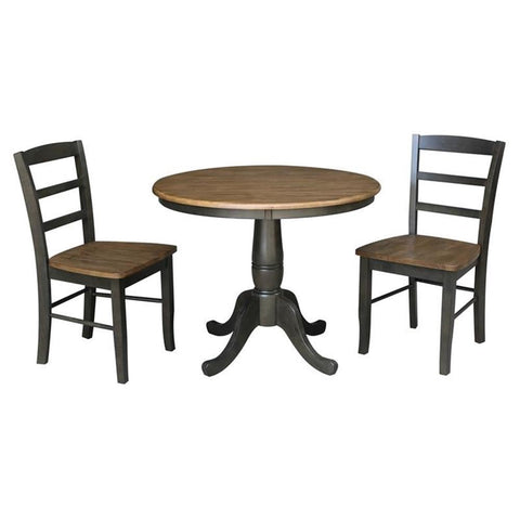 IC INTERNATIONAL CONCEPTS 36 in. Wood Dining Table with 2 Madrid Ladderback Chairs in Hickory/Washed Coal