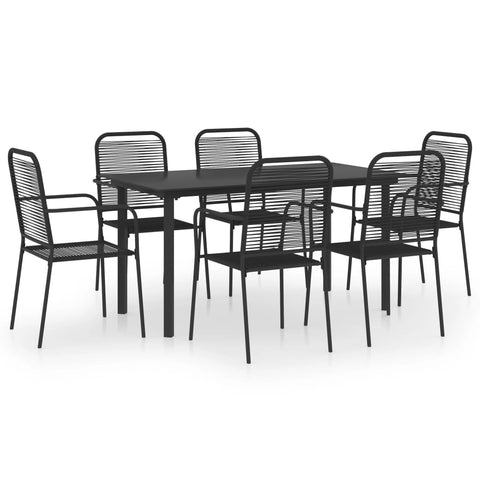 vidaXL Garden Dining Set Black Powder-Coated Steel, Glass, Cotton Rope