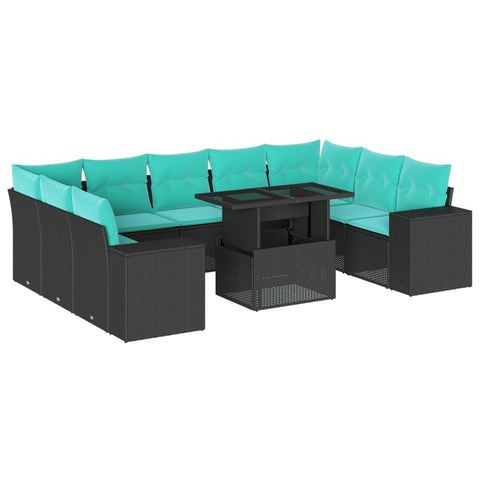 vidaXL 10 Piece Garden Sofa Set with Cushions Black Poly Rattan