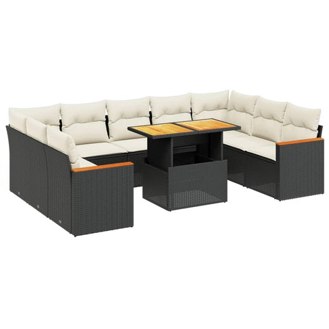 vidaXL 10 Piece Modular Garden Sofa Set with Weather Resistant Cushions Black Poly Rattan | Adjustable Armrests Outdoor Furniture for Patio and Balcony Sectional Conversation Large