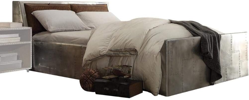 ACME Brancaster Queen Bed w/Storage - - Retro Brown Top Grain Leather & Aluminum