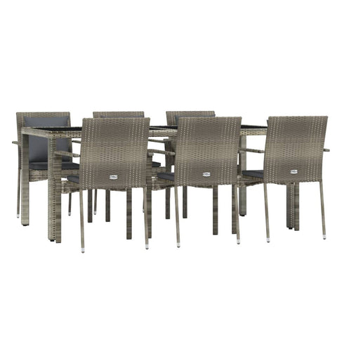 vidaXL Patio Dining Set 7 Piece, Patio Conversation Set with Cushions, Outdoor Furniture Set for Garden Backyard Poolside, Gray Poly Rattan