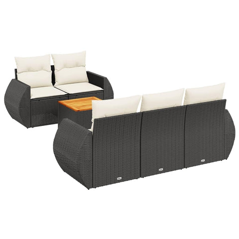 vidaXL Patio Sofa Set with Cushions 6 Piece, Outdoor Conversation Set, Sectional Sofa for Balcony Garden, Modern Style, Black Poly Rattan