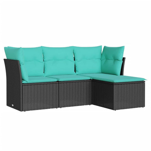 vidaXL Patio Sofa Set with Cushions - 4 Piece Black Poly Rattan | Outdoor Garden Furniture with Storage Bags, Modular Design | Water- Covers & Cushions