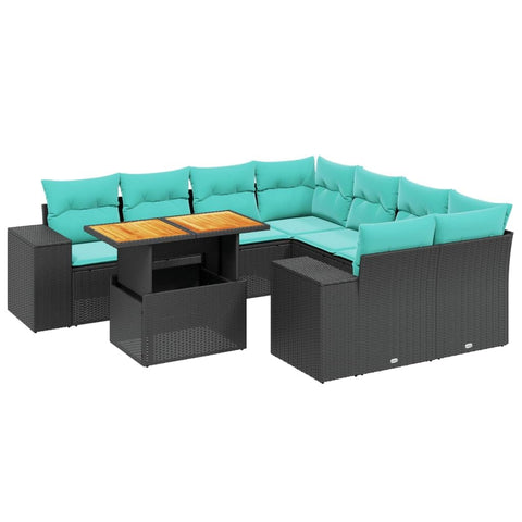 vidaXL Patio Sofa Set with Cushions 9 Piece, Outdoor Sectional Sofa Couch, Patio Conversation Set for Garden Backyard, Black Poly Rattan