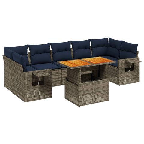 vidaXL Patio Sofa Set with Cushions 8 Piece, Outdoor Sectional Sofa Couch, Patio Conversation Set for Garden Backyard, Gray Poly Rattan