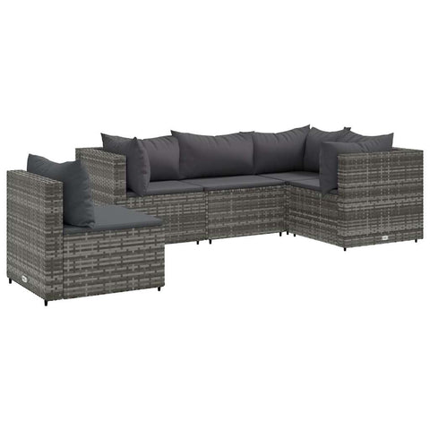 vidaXL 6 Piece Patio Lounge Set - Gray Poly Rattan with Cushions - Modular Outdoor Garden Furniture for Terrace, Backyard & Deck