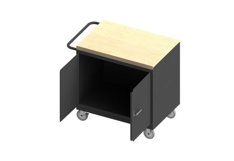 Durham 3112-MT-95 Mobile Bench Cabinet, 2 Doors, Maple top