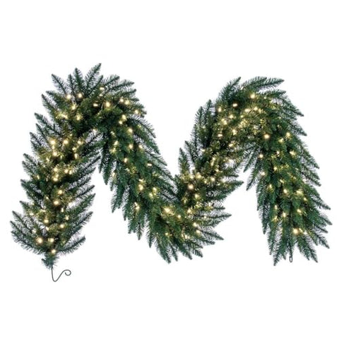 Vickerman 9' Camdon Fir Artificial Christmas Garland, 200 Warm White LED Mini Lights - 320 PVC Tapered Tips - Indoor or Outdoor Garland