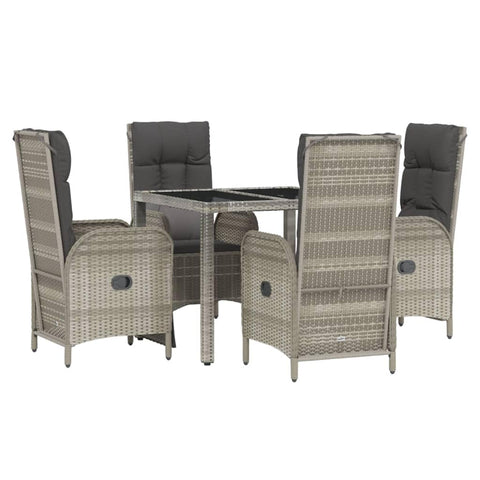 vidaXL Outdoor Patio Dining Set - 5 Piece Poly Rattan Garden Furniture with Reclining Chairs, Cushions, and Acacia Wood Table