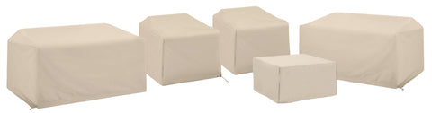 5Pc Outdoor Sectional Furniture Cover Set Tan - 2 Loveseats, 2 Chairs, & 1 Square Table/Ottoman