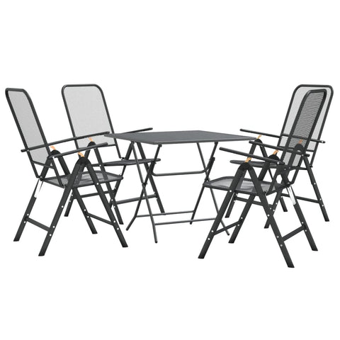 vidaXL 5-Piece Patio Dining Set, Featured with Expanded Metal Mesh Material and E-Coating Finish, Foldable Chairs with Adjustable Backrest, in Elegant Anthracite