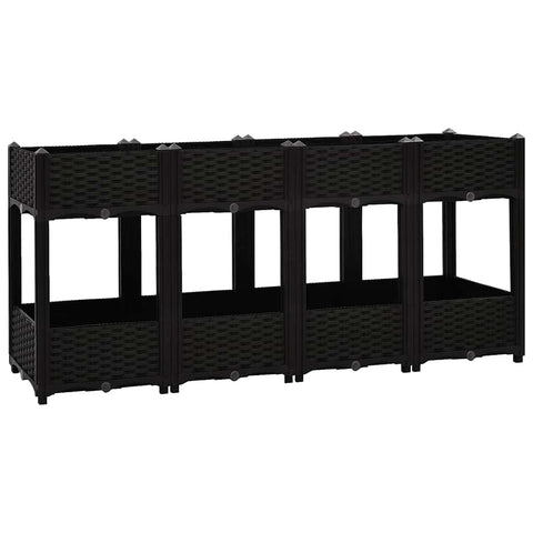 vidaXL Planter, Raised Flower Bed with Rattan Look, Plant Box, Outdoor Planter for Patio Backyard Garden Balcony Vegetables Herbs, Black Polypropylene