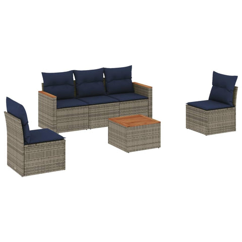 vidaXL Patio Sofa Set with Cushions 6 Piece, Outdoor Conversation Set, Patio Sectional Sofa for Balcony Garden, Modern Style, Gray Poly Rattan
