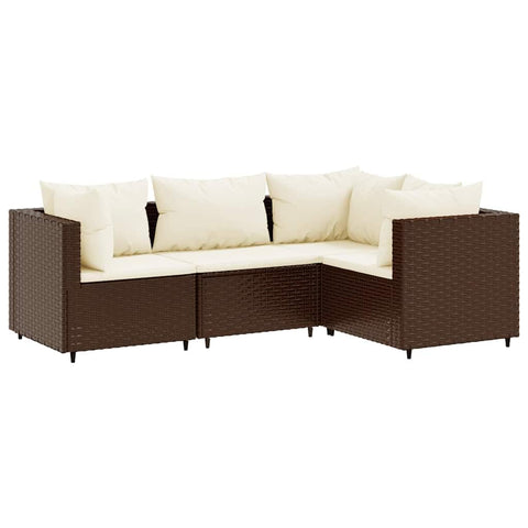 vidaXL 4-Piece Garden Furniture Set with Cushions in Polyrattan Brown