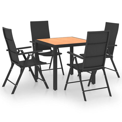 vidaXL 5-Piece Outdoor Dining Set in Black & Brown - Weather- PE Rattan & Sturdy Aluminum Frame - Modern Industrial Patio Furniture with Reclinable Chairs