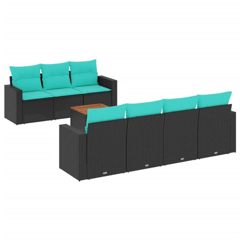 vidaXL Patio Sofa Set with Cushions 8 Piece, Outdoor Conversation Set, Patio Furniture Set for Balcony Garden, Modern Style, Black Poly Rattan