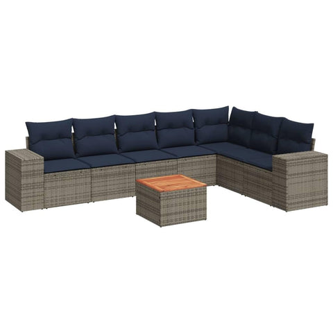 vidaXL Patio Sofa Set with Cushions 8 Piece, Outdoor Conversation Set, Sectional Sofa for Balcony Garden, Modern Style, Gray Poly Rattan