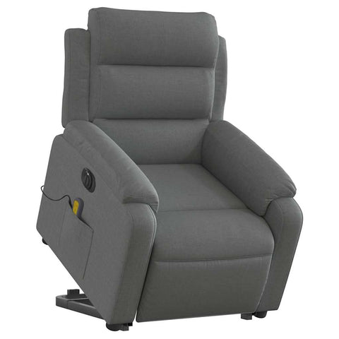 vidaXL Electric Massage Recliner Chair-Lift & Recline Armchair-Dark Gray Fabric-Elderly Aid-Auto Adjustable Backrest-Side Pocket