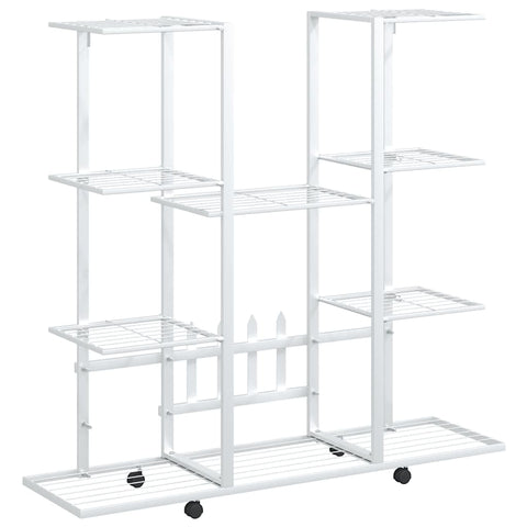 vidaXL Iron Flower Stand with Wheels - Durable White Plant Display Rack with Storage - Outdoor Garden, Patio, Deck, and Living Room Organizer