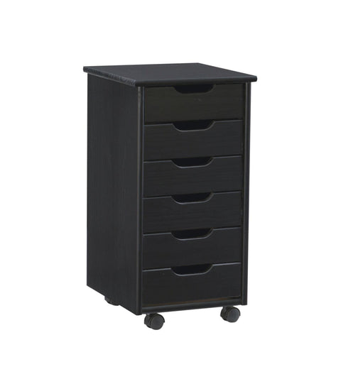 Linon Cary Black Six Drawer Roll Cart
