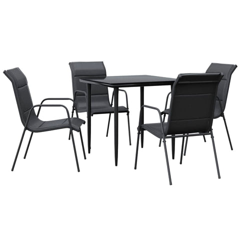 vidaXL Black Steel Patio Dining Set - 5 Piece Textilene Chairs & Tempered Glass Table - Outdoor Furniture for Garden/Patio